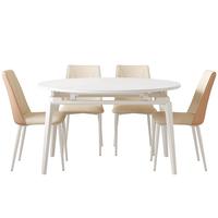 全友家居奶油风钢化玻璃台面餐桌小户型可变圆家用伸缩饭桌DW1210