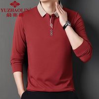 俞兆林2025年春季男士长袖T恤中年宽松爸爸装体恤菠萝格翻领POLO衫 砖红 4XL (190) (185-200斤)
