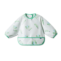 babycare宝宝吃饭罩衣饭兜罩衫儿童围兜防水防脏辅食围裙 咯咕豆绿 80码 