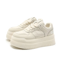 西遇松糕厚底小白鞋女2025春季舒适软底休闲鞋小个子增高板鞋 米白色 36 (230)