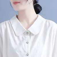 子牧棉麻2024秋装 女文艺复古风POLO领百搭提花休闲宽松长袖衬衫8002 白色 M(95-115斤)