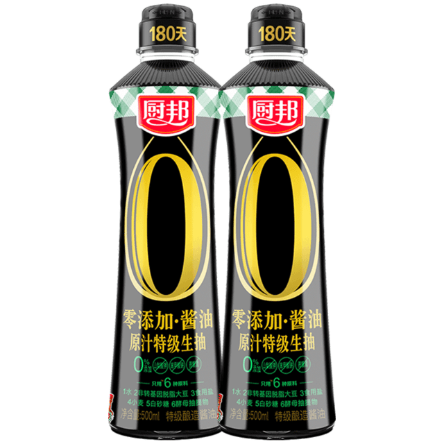 88VIP：厨邦 零添加原汁特级生抽 500ml*2瓶