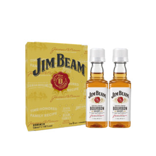 金宾（Jim Beam）白占边冰箱贴小酒伴礼盒调和型威士忌波本美国肯塔基州洋酒50ml*2