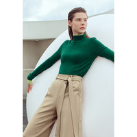 AMII2024秋冬简洁通勤基础款百搭半高领修身毛衣女显瘦长袖上衣 墨绿 M (160) 160/84A/M