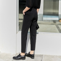 AMII线雕裤子职业休闲裤秋季宽松直筒裤高腰九分薄款西装裤女 黑色 175/80A/XXL