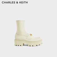 CHARLES&KEITH复古学院风弹力靴女靴CK1-90580157 粉白色Chalk 36