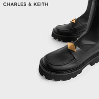 CHARLES&KEITH复古学院风弹力靴女靴CK1-90580157 Black黑色 36