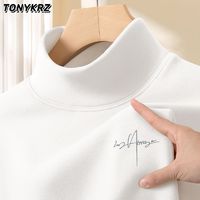 百亿补贴：TONYKRZ 德绒打底衫男春秋2024新款青少年加绒保暖半高领内搭上衣