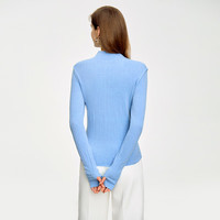 AMII2024秋极简半高领羊毛混纺肌理感套指长袖纯色毛衣女 天空蓝 165/88A/L