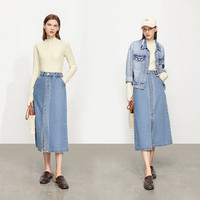 AMII2024秋极简半高领羊毛混纺肌理感套指长袖纯色毛衣女 米白 165/88A/L