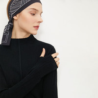 AMII2024秋极简半高领羊毛混纺肌理感套指长袖纯色毛衣女 黑色 165/88A/L