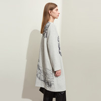 AMII2024冬典雅新中式国风刺绣圆领毛呢外套女羊毛呢大衣外套 米灰 170/92A/XL