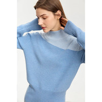 AMII2024冬极简通勤风百搭直筒半高领撞色拼色含羊毛毛衣女 灰蓝 165/88A/L