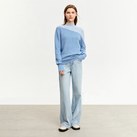 AMII2024冬极简通勤风百搭直筒半高领撞色拼色含羊毛毛衣女 灰蓝 160/84A/M