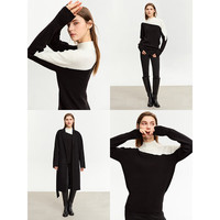 AMII2024冬极简通勤风百搭直筒半高领撞色拼色含羊毛毛衣女 黑白 155/80A/S