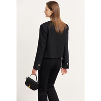 AMII优雅法式圆领金属扣香风外套气质高级感短款上衣女 黑色 170/92A/XL