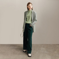 AMII冬极简前后拼色半高领落肩长袖宽松绒毛衣女 抹茶绿 S (155) 155/80A/S