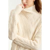 AMII2024冬极简高领麻花毛衣女宽松精梳毛织套头前短后长上装 浅米杏 160/84A/M
