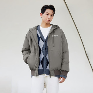 杰克·琼斯（JACK&JONES）春季男士棉衣时尚潮流字母印花连帽棉服外套同款夹克男装 石雕灰-E05 180/100A/L