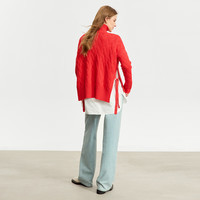 AMII2024冬极简高领麻花毛衣女宽松精梳毛织套头前短后长上装 正红 155/80A/S