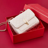 克路驰 CLUCI 包包女包菱格小香风单肩包女士斜挎包情人节日礼物送女友老婆 米白色（礼盒款）