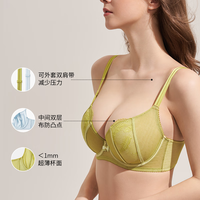 奶糖派大胸显小超薄性感羽毛蕾丝文胸显瘦肩带可外露内衣送人 天空蓝 65F 30/65F