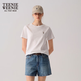 Teenie Weenie小熊短袖T恤女2025年春夏基础时尚易搭刺绣圆领T恤上衣女 象牙白 L 170