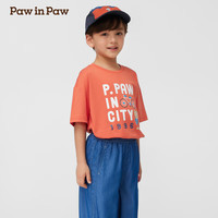PawinPaw卡通小熊童装25年春季男女童圆领印花短袖宽松T恤 Orange橘黄色/80 120
