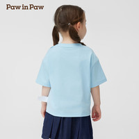 PawinPaw卡通小熊童装25年春季男女童圆领印花短袖宽松T恤 L/Blue浅蓝色/51 160