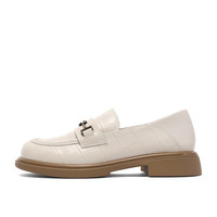 百丽压纹设计马衔扣乐福鞋女软底通勤单鞋BZ325CA3 米色 39 (245mm)