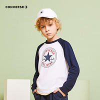 匡威（Converse）儿童长袖t恤秋季纯棉上衣拼接色中大童经典圆标休闲打底衫 纯白色 160 /76 【身高152-158cm】 160/76(L)