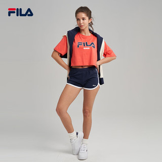 FILA 24夏女款短款T恤运动短袖衫棉质透气上衣欧版 西瓜红色 L