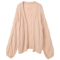 三彩2025春季新款慵懒风绞花毛衣针织衫宽松灯笼袖开衫外套M   170/92A