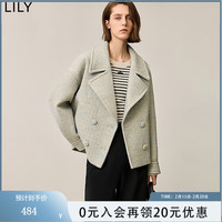 丽来 LILY 冬新款女装彩色肌理感含绵羊毛宽肩廓形百搭通勤毛呢外套 303浅绿 L
