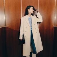 丽丽 LILY秋款外套女复古双排扣保暖绵羊毛宽松长毛呢大衣女
