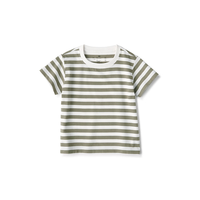 無印良品 MUJI(無印良品 )婴童 圆领 条纹短袖T恤 童装 宝宝t恤 儿童童装 CCE03A3S 卡其绿条纹 100