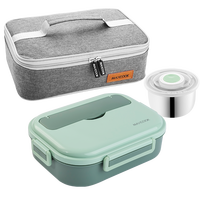 美厨（maxcook）304不锈钢饭盒 微波炉饭盒5格保温饭盒配餐具袋子 MCFT5692 304钢北欧绿5格 配餐具袋子