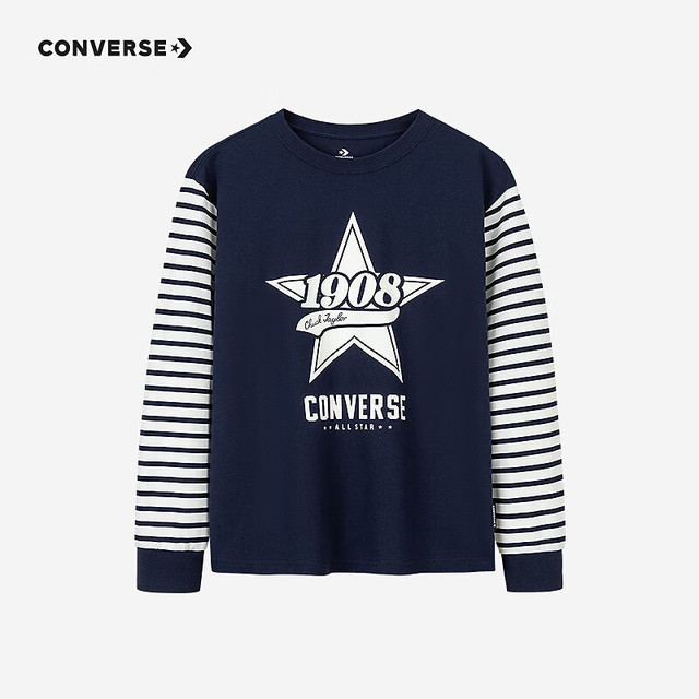 匡威 2026春夏新款儿童100％纯棉拼接打底衫