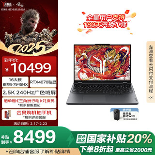 联想 Lenovo LEGION 联想拯救者 R9000P 2024款 七代锐龙版 16.0英寸 游戏本 灰色（锐龙R9-7945HX、RTX 4070 8G、16GB、1TB SSD、2.5K、240Hz）