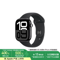 苹果 Apple Watch Series 10 智能手表 GPS+蜂窝网络款 46mm 亮黑色 黑色橡胶表带 M/L