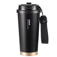 cuipo 保温杯咖啡杯陶瓷内胆便携大容量双饮水杯车载随身保冷杯520ml 黑色咖啡杯520ml