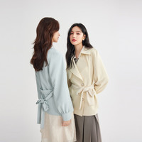 秋水伊人短款收腰风衣女春季女装百搭设计感外套女 水绿 L
