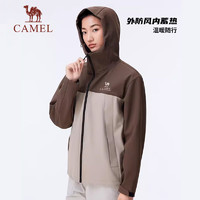 骆驼（CAMEL）户外软壳衣男女同款连帽防泼水防风登山徒步外套 A34CZ01797  XXL 幻影黑，男女同款