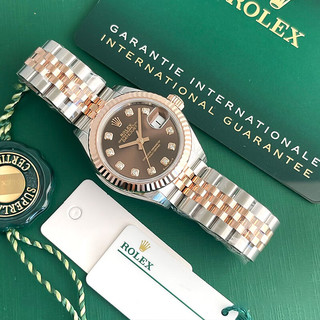 劳力士（ROLEX）女装日志型系列自动机械28mm日期显示正装商务时尚瑞士表女士手表 玫瑰金-咖啡盘钻刻m279171-0011