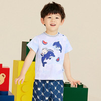 PawinPaw卡通小熊童装年夏季男宝宝全棉短袖圆领T恤舒适 浅蓝色/51 090