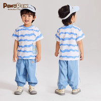 PawinPaw卡通小熊童装24年夏男宝宝波浪印花短袖T恤 Blue蓝色/50（批次不同） 100 cm