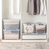 茶花（CHAHUA） 茶花透明磨砂收纳箱整理箱有盖储物盒塑料衣服收纳箱 【65L*3个装】透明色（有滑轮） 【PP原生料#收纳箱】