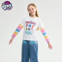 小马宝莉儿童长袖t恤2025春中大童打底衫女孩外穿假两件洋气圆领上衣 白色 130