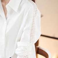 子牧棉麻2025春夏装 女简约气质衬衣袖子镂空质感通勤百搭衬衫上衣3511 白色 2XL (130-145斤)
