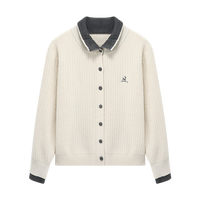 Basic House/百家好拼色翻领短款毛衣2025春新款假两件开衫外套女